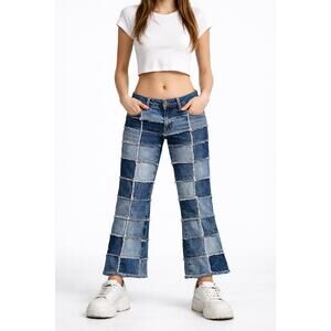 Y2K Zana-Di Patchwork Flare Jeans Low Rise Stretch Denim 26” Waist